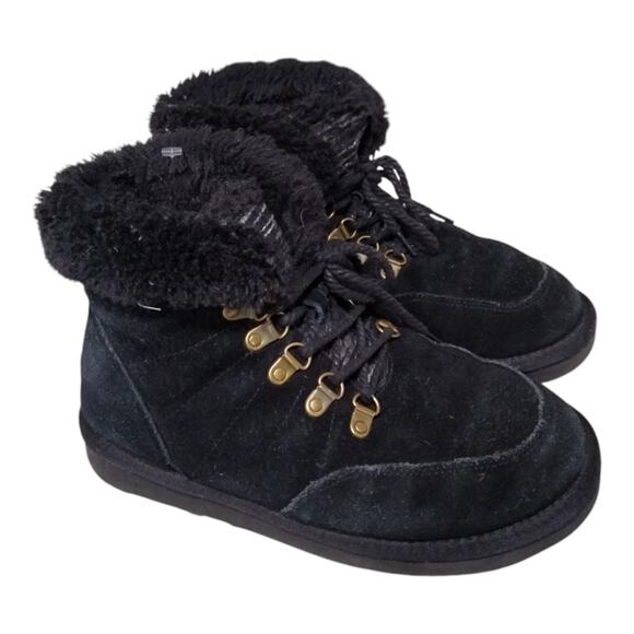 [H166] LAMO "Linden" Black Suede Faux Fur Lace-Up Boots, Size 7 - Picture 1 of 7